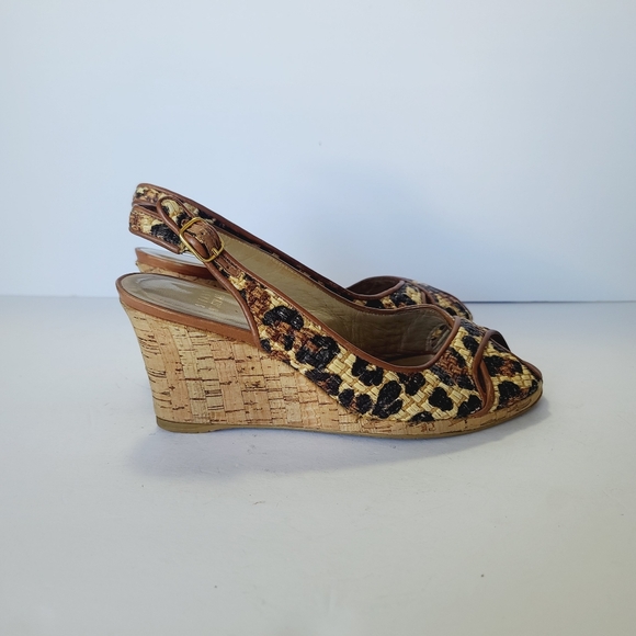 Stuart Weitzman Raffia Animal Print Slingback Wedges Size 7.5 - Picture 3 of 7